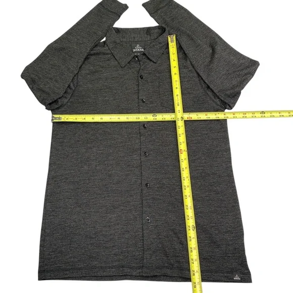 prAna Mens Beau Button Up Shirt Size L Wool Blend Outdoor Travel Hiking Charcoal - Picture 4 of 7